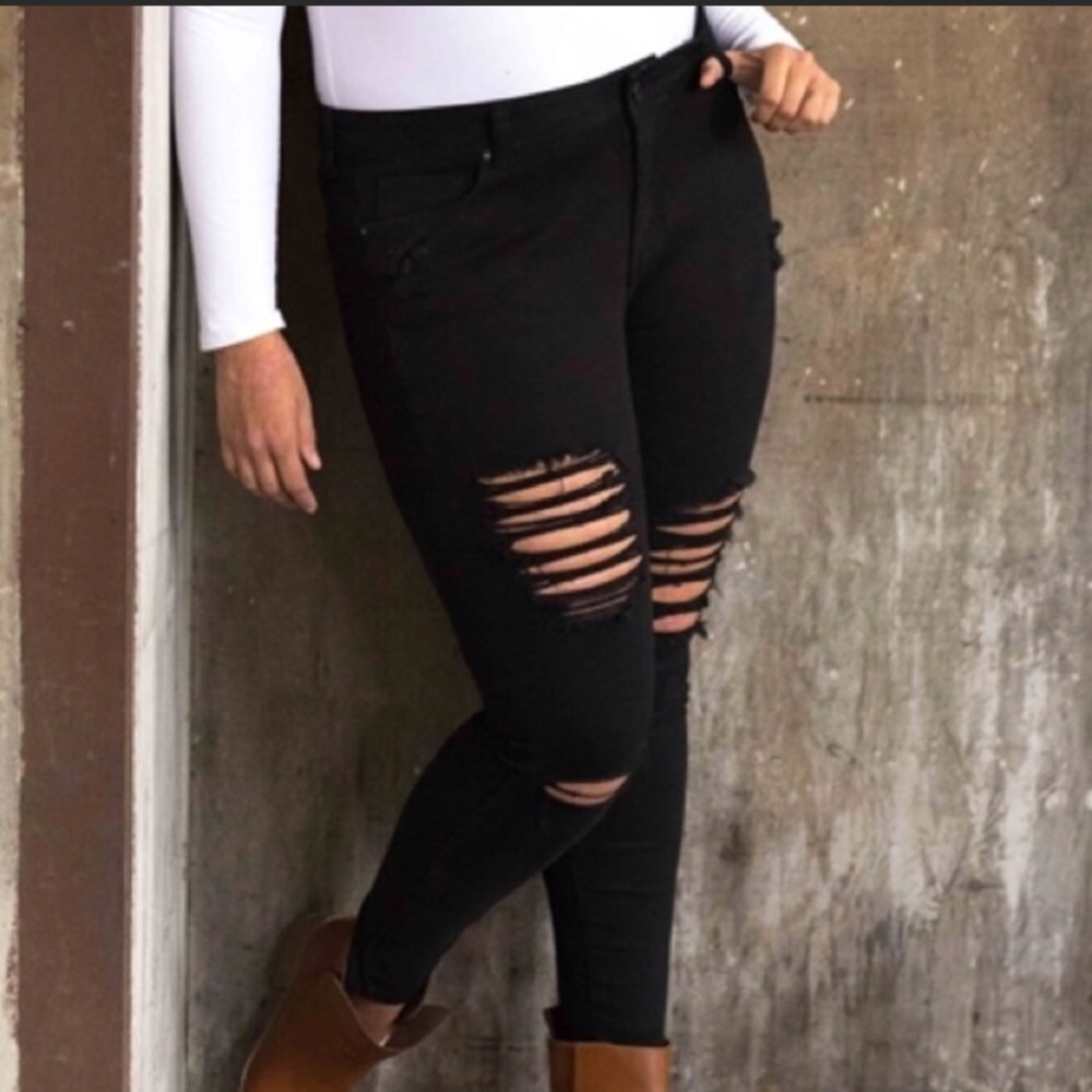 Plus Size Cotton Spandex Distressed Skinny Jeans